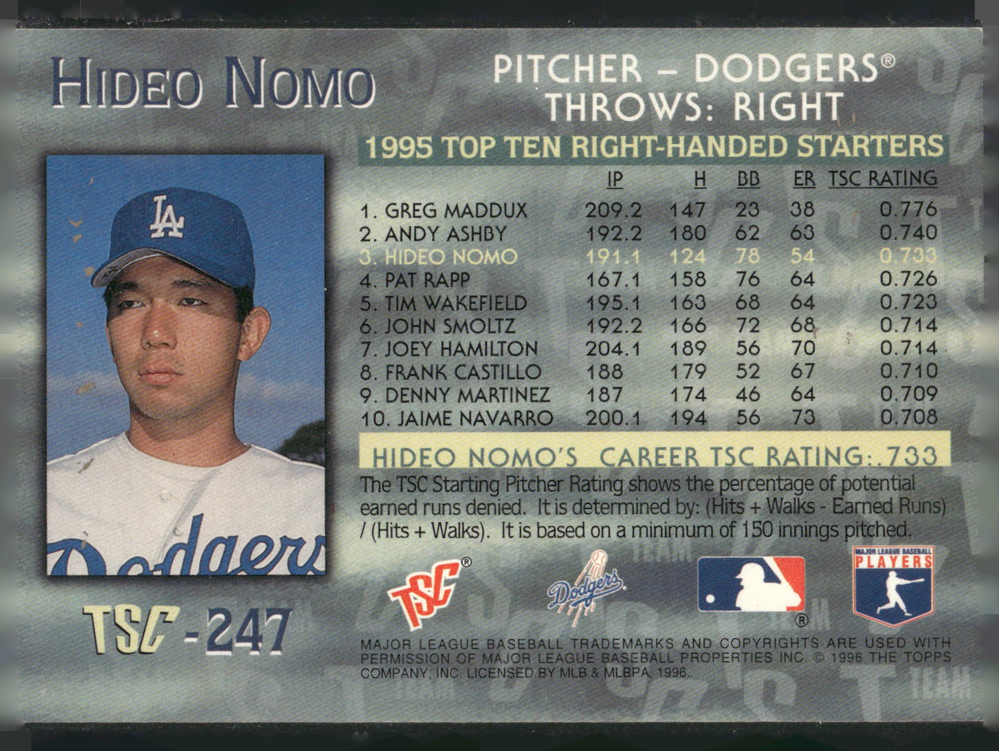 1996 Stadium Club #247 Hideo Nomo