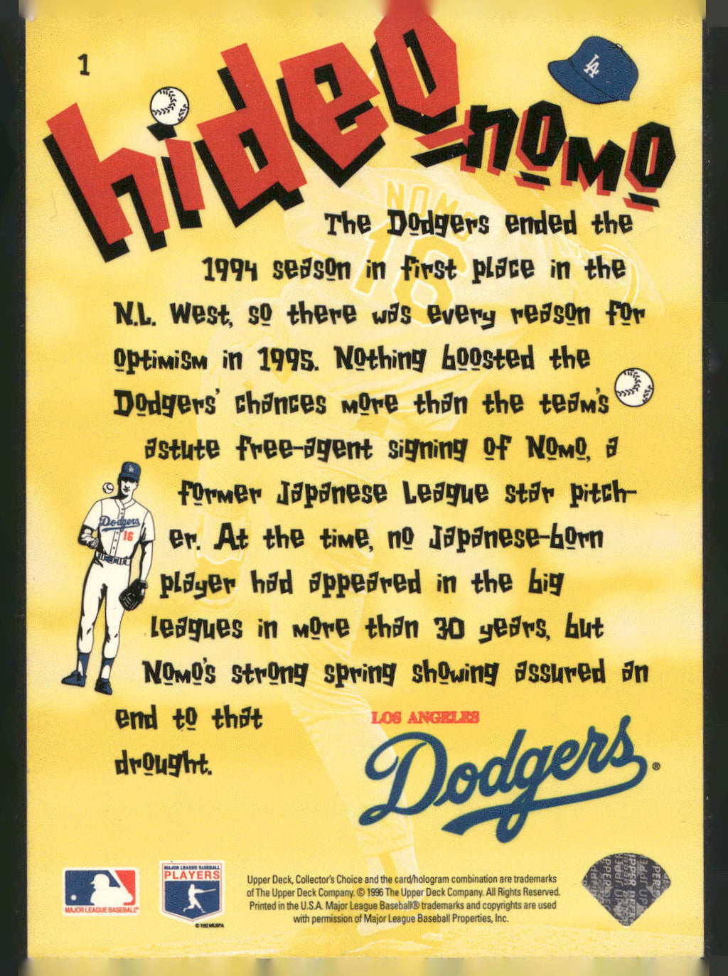 1996 Collector's Choice #1 Hideo Nomo Hideo Nomo Scrapbook