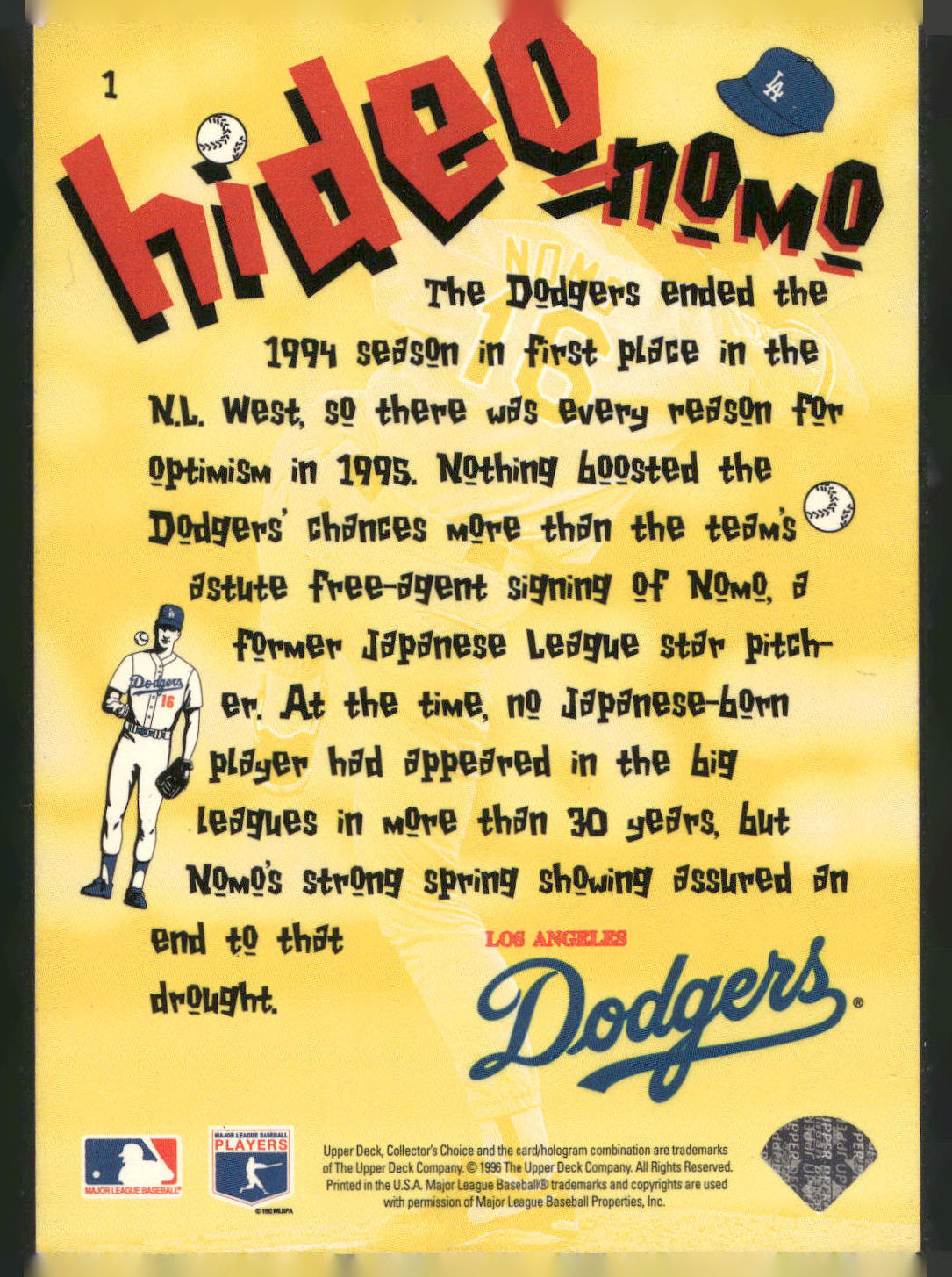1996 Collector's Choice #1 Hideo Nomo Hideo Nomo Scrapbook
