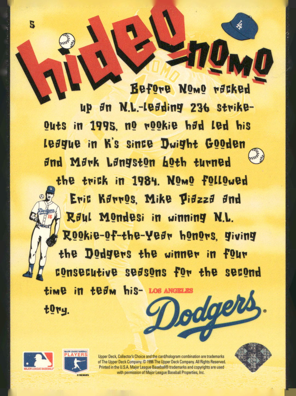 1996 Collector's Choice #5 Hideo Nomo Hideo Nomo Scrapbook