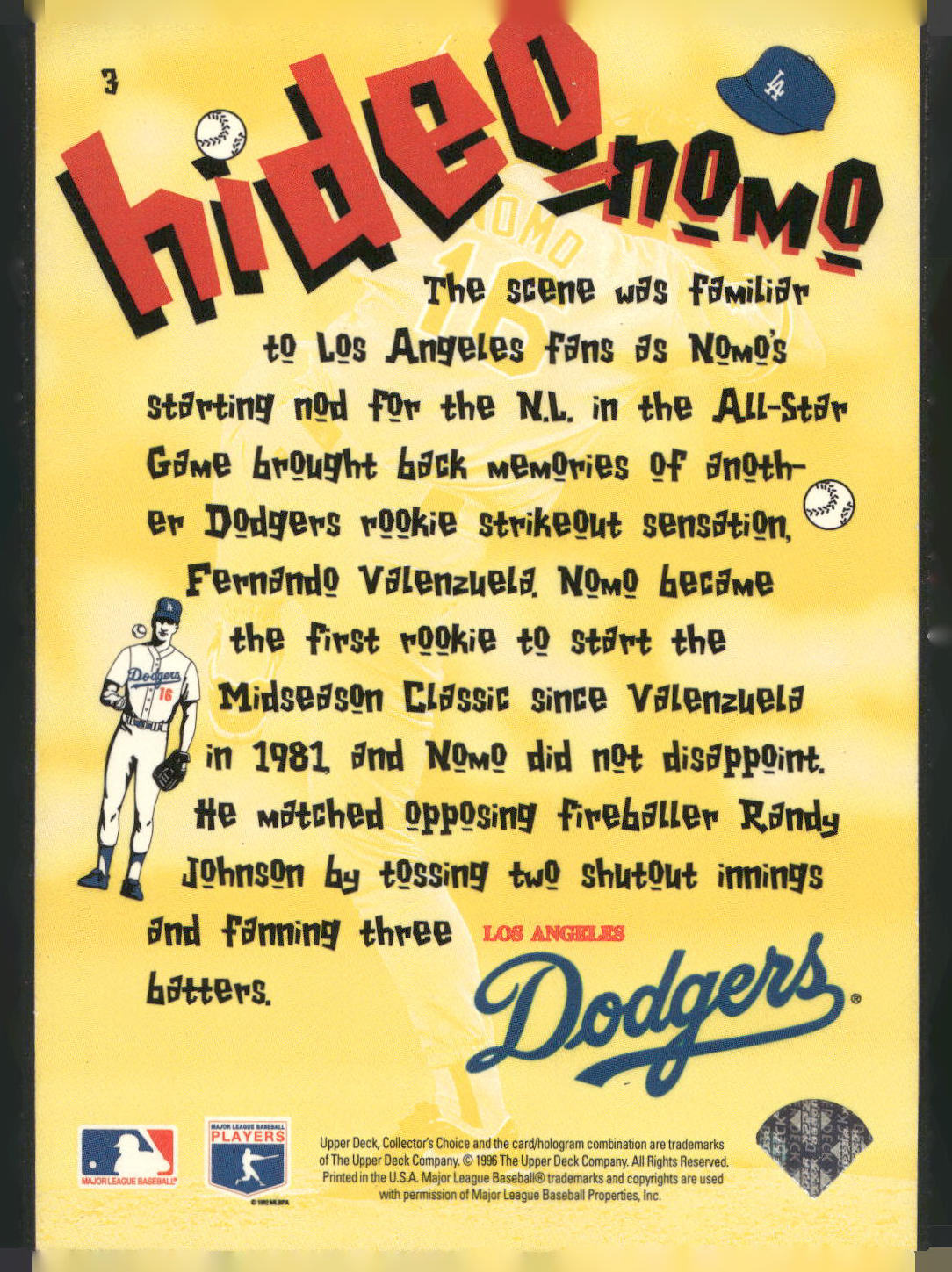 1996 Collector's Choice #3 Hideo Nomo Hideo Nomo Scrapbook