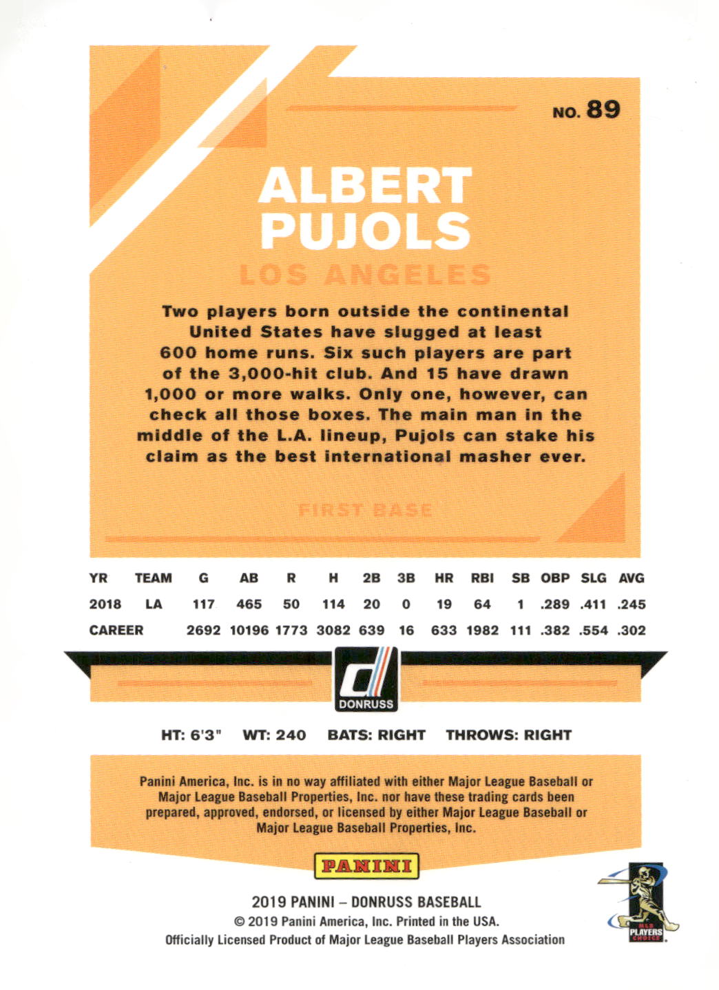 2019 Donruss #89 Albert Pujols