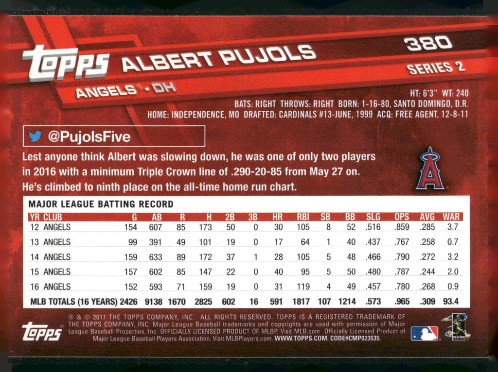 2017 Topps #380 Albert Pujols