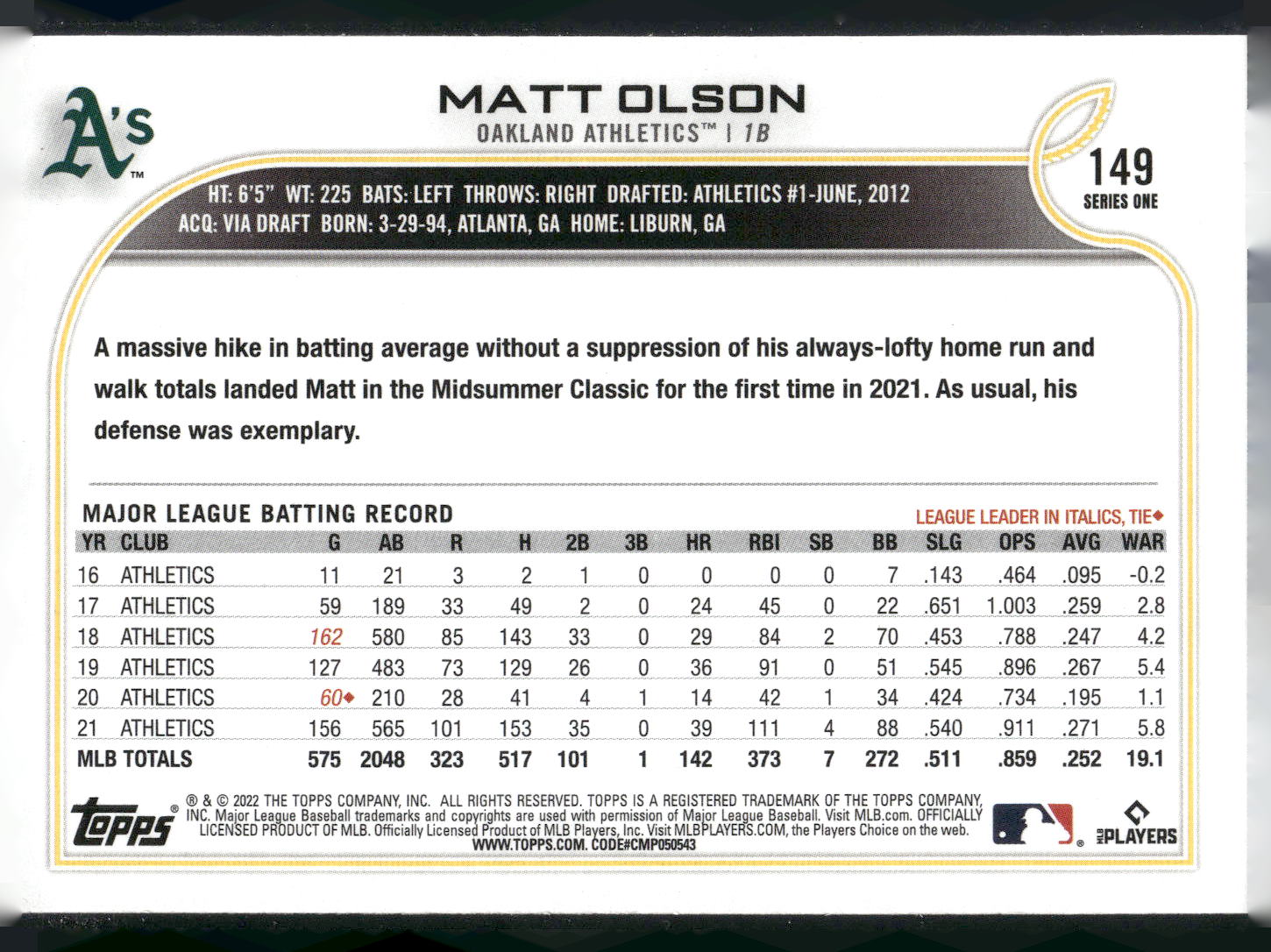 2022 Topps #149 Matt Olson