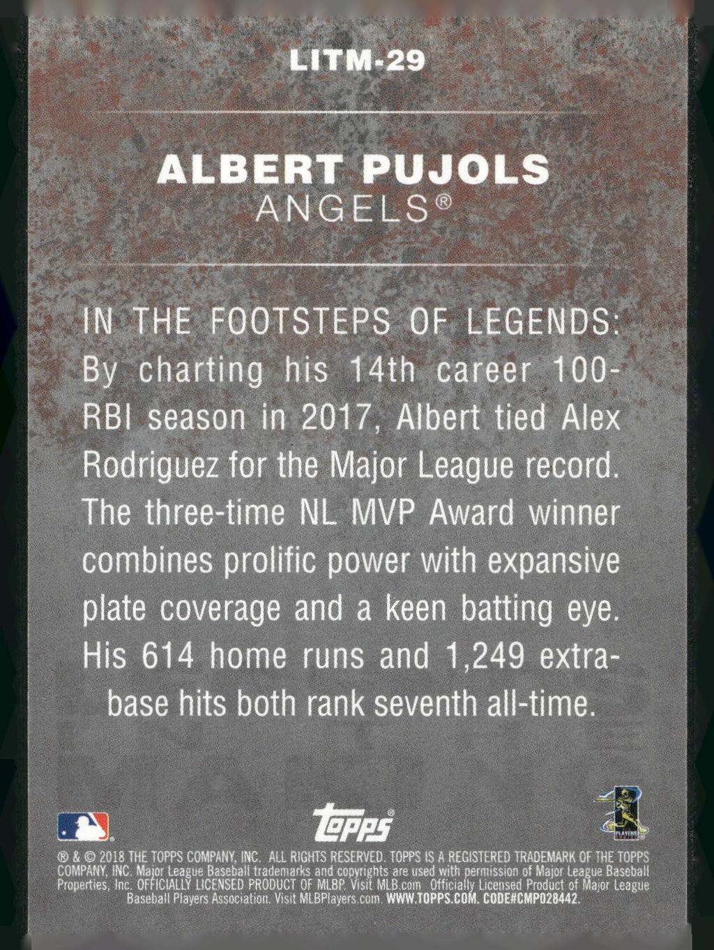2018 Topps #LITM-29 Albert Pujols Legends in the Making (Series 2)