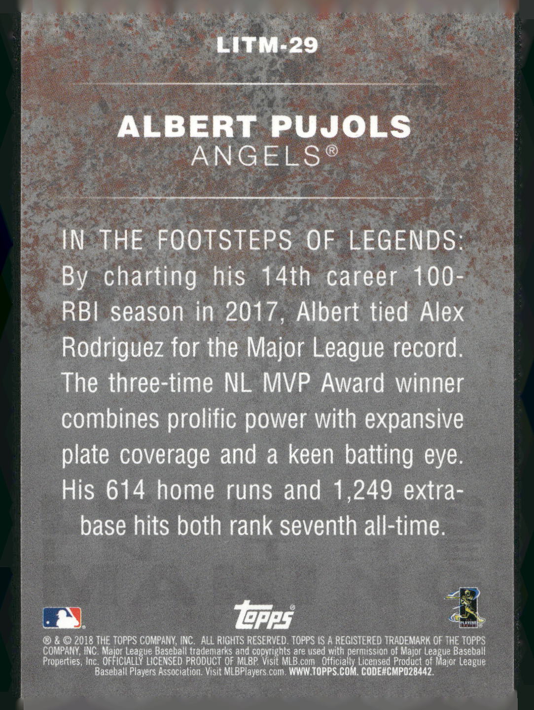2018 Topps #LITM-29 Albert Pujols Legends in the Making (Series 2)