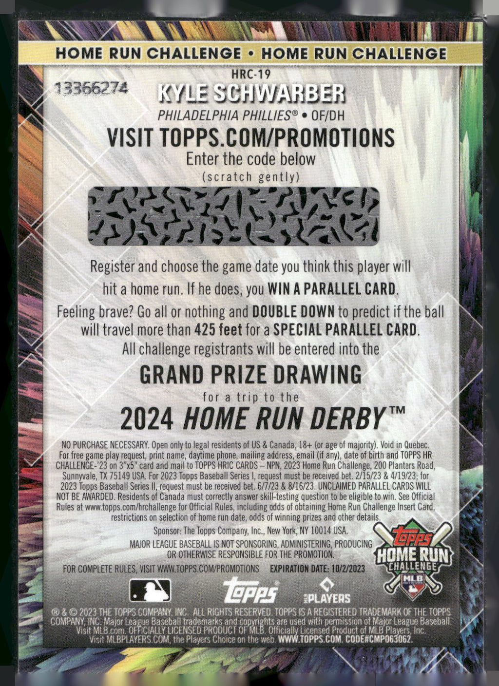 2023 Topps #HRC-19 Kyle Schwarber Home Run Challenge (Series Two)