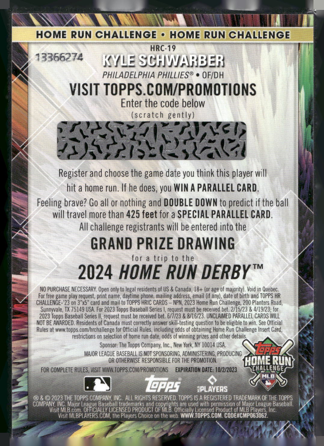2023 Topps #HRC-19 Kyle Schwarber Home Run Challenge (Series Two)