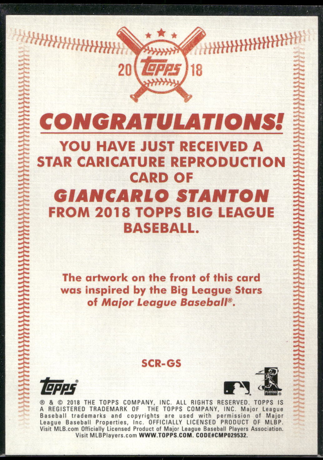 2018 Topps Big League #SCR-GS Giancarlo Stanton Star Caricature Reproductions