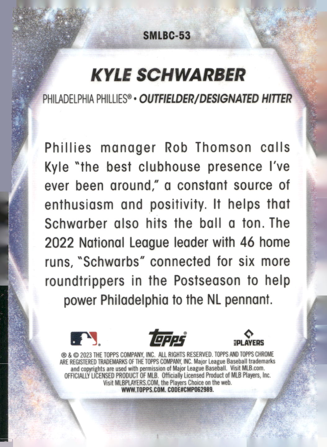 2023 Topps #SMLBC-53 Kyle Schwarber Stars of MLB Chrome