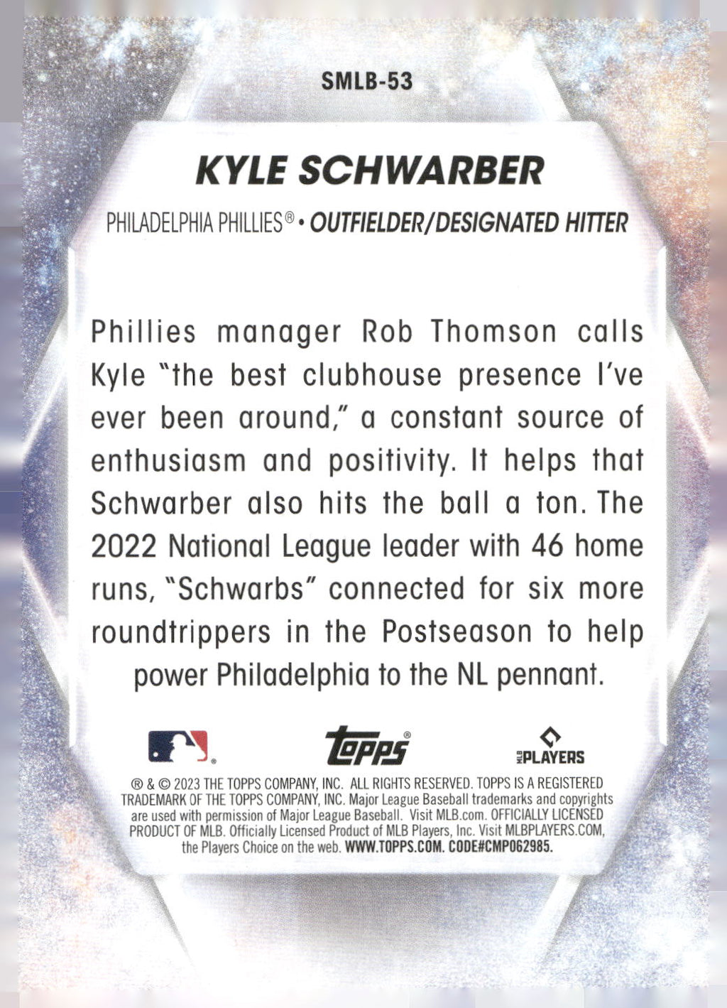 2023 Topps #SMLB-53 Kyle Schwarber Stars of MLB