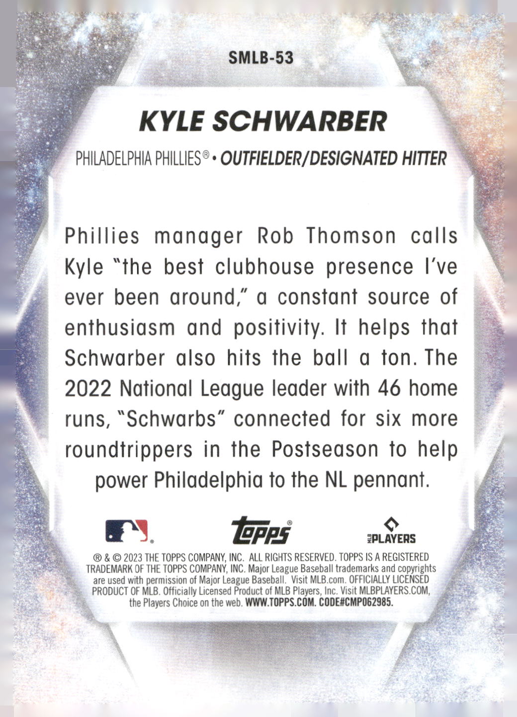 2023 Topps #SMLB-53 Kyle Schwarber Stars of MLB