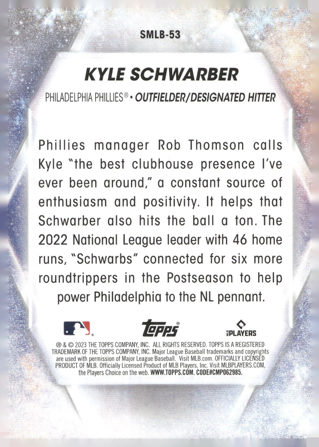 2023 Topps #SMLB-53 Kyle Schwarber Stars of MLB