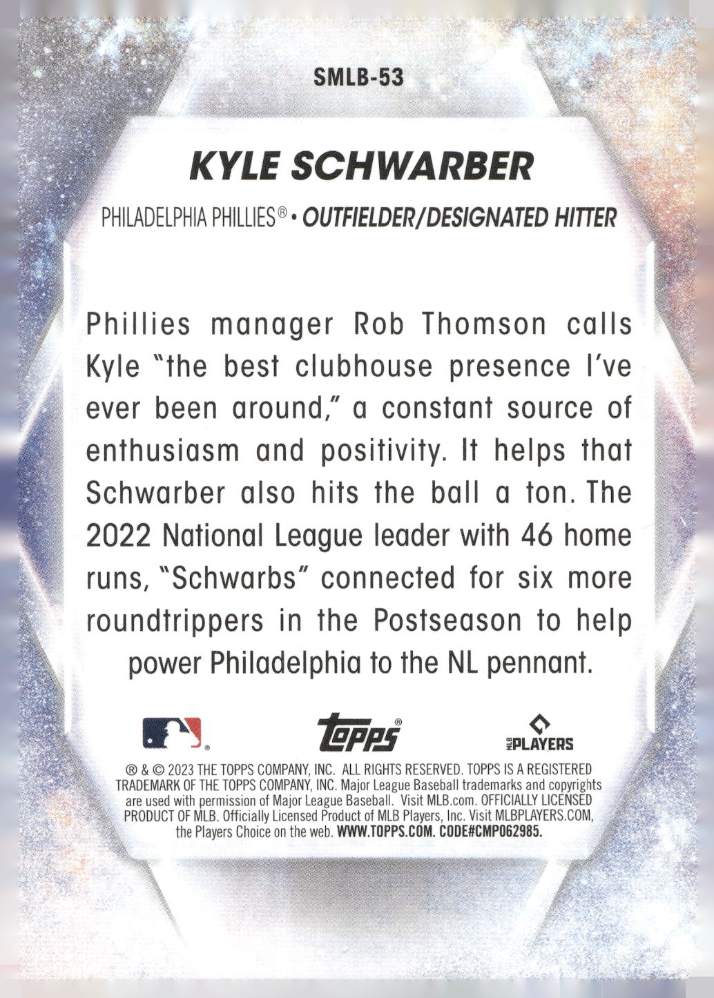 2023 Topps #SMLB-53 Kyle Schwarber Stars of MLB