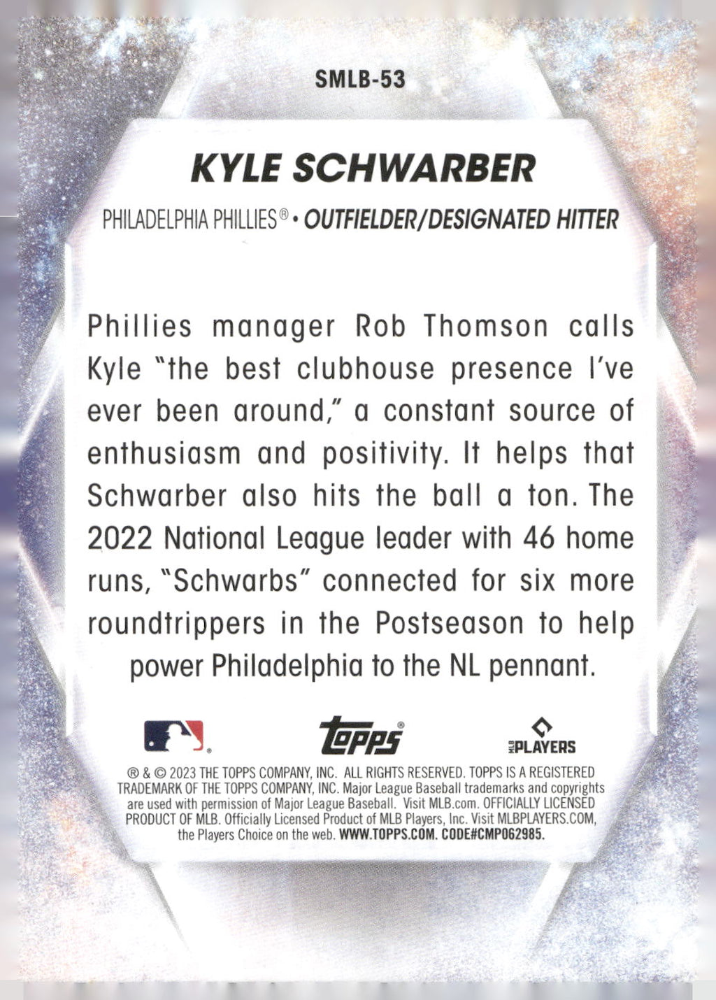 2023 Topps #SMLB-53 Kyle Schwarber Stars of MLB
