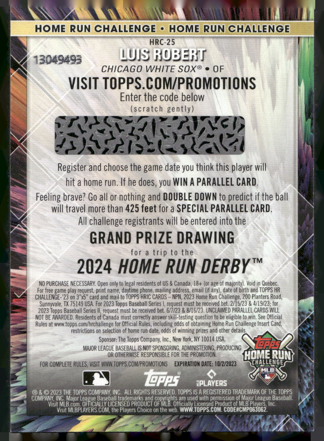 2023 Topps #HRC-25 Luis Robert Home Run Challenge (Series One)