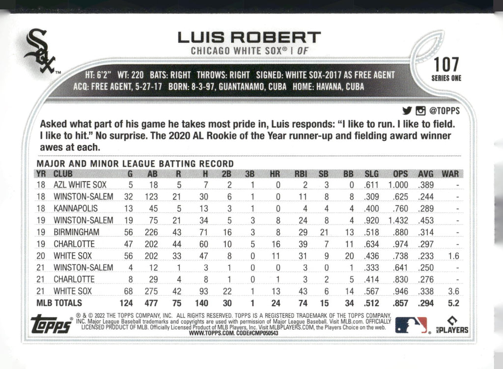2022 Topps #107 Luis Robert