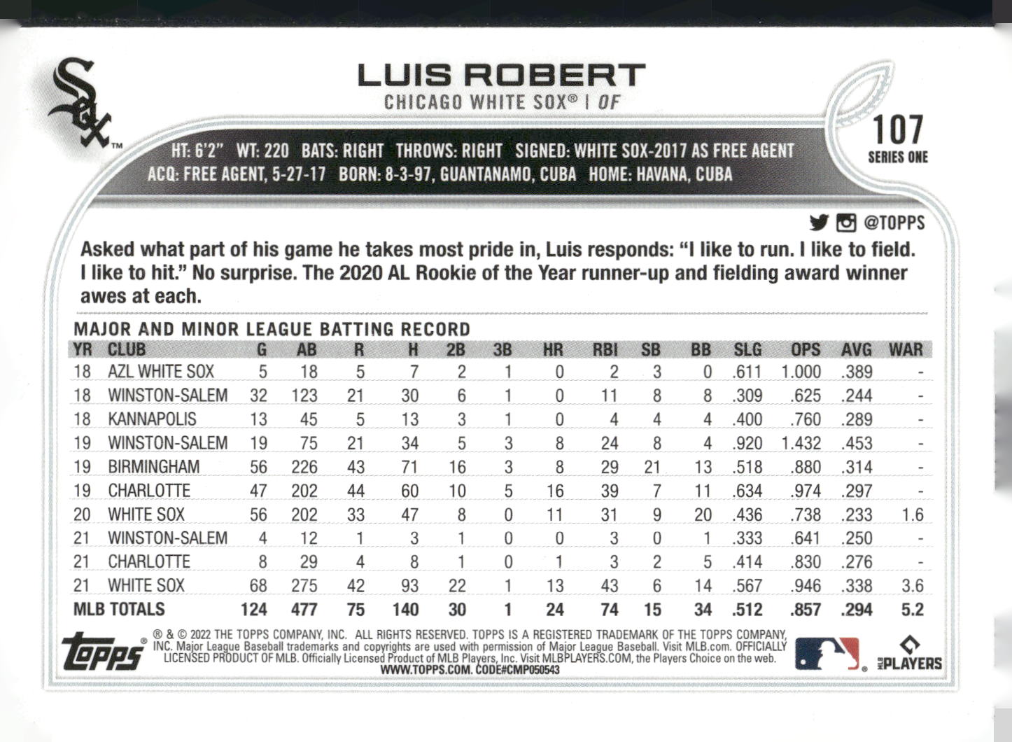 2022 Topps #107 Luis Robert