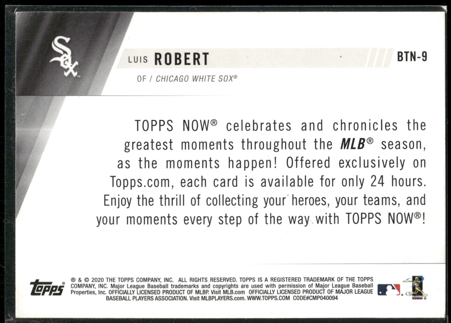 2020 Topps #BTN-9 Luis Robert Best of Topps Now
