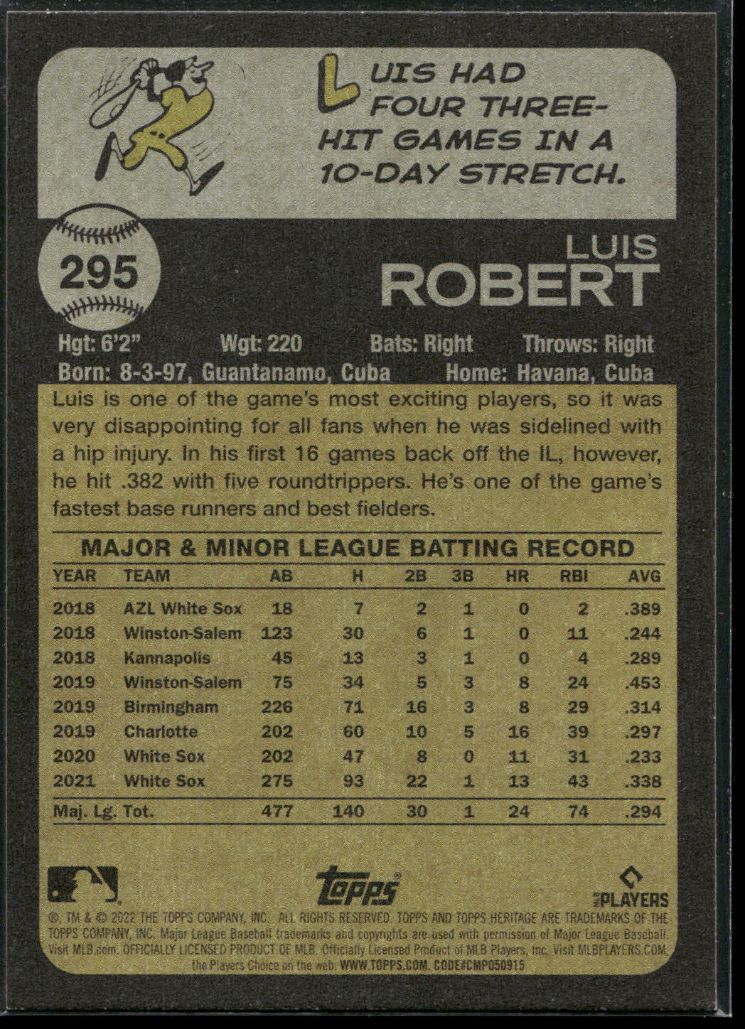 2022 Topps Heritage #295 Luis Robert