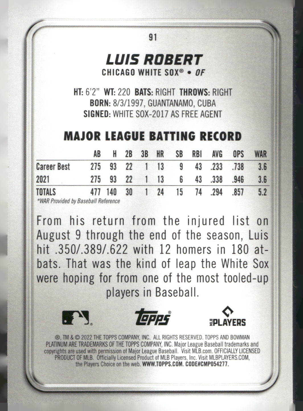 2022 Bowman Platinum #91 Luis Robert