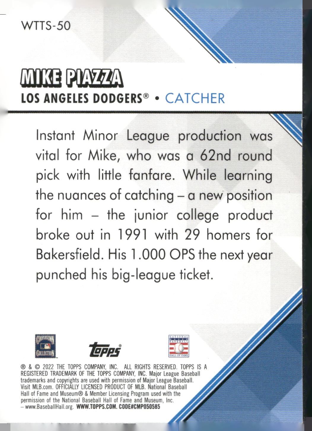 2022 Topps #WTTS-50 Mike Piazza Welcome to the Show