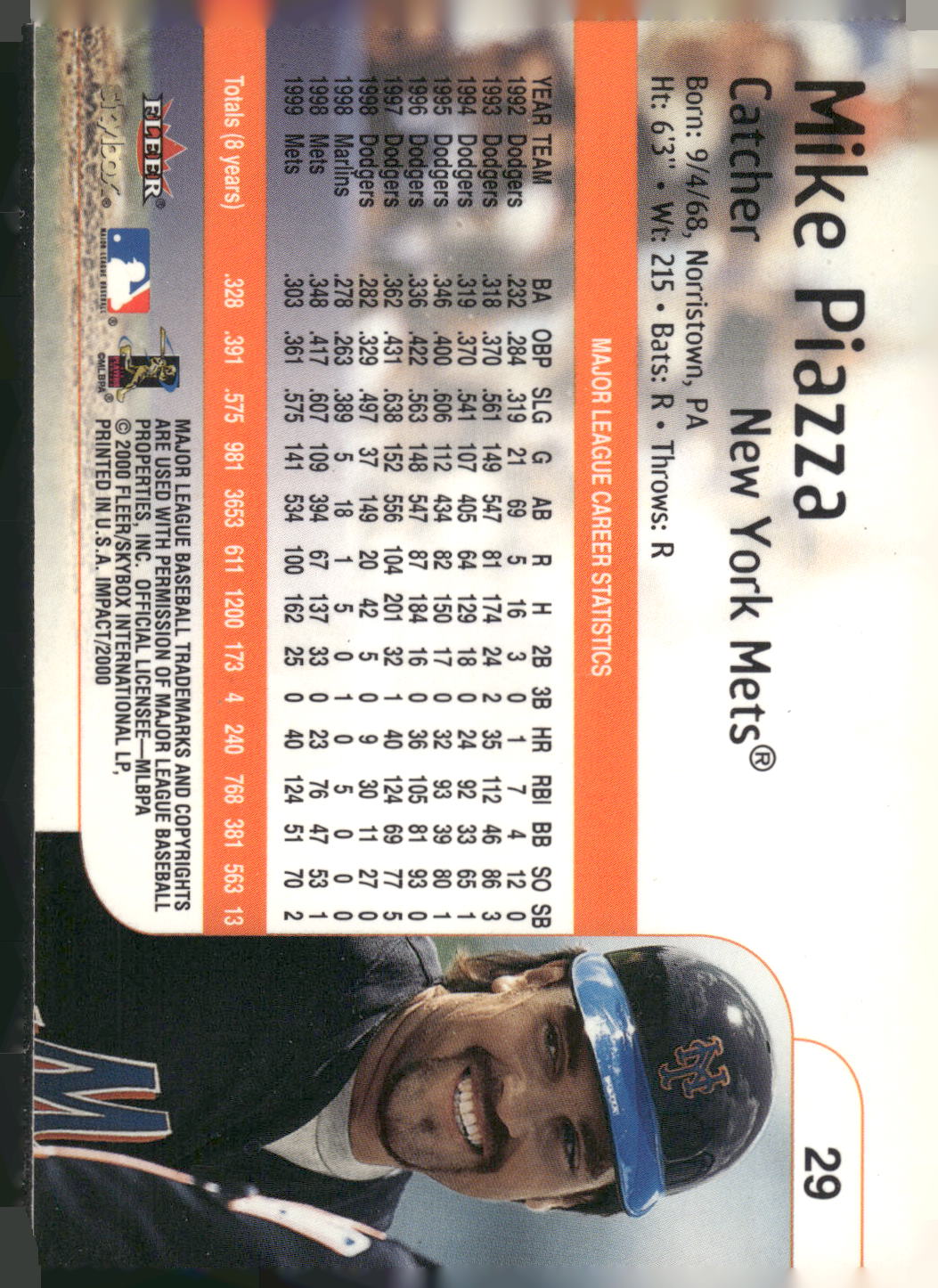 2000 Fleer Impact #29 Mike Piazza