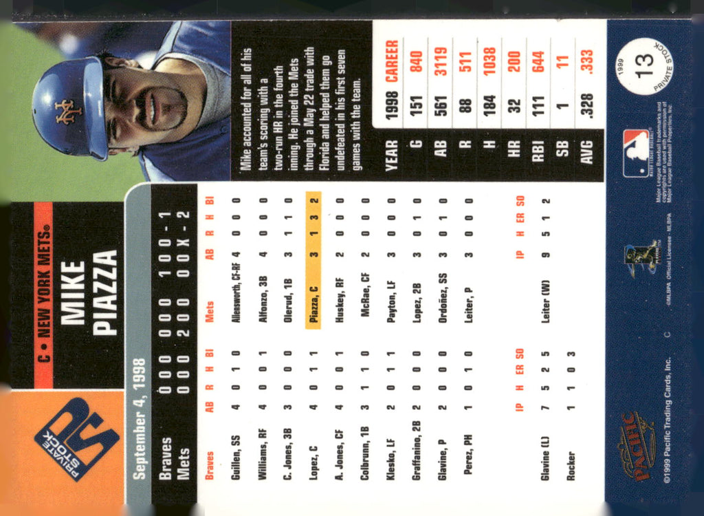 1999 Pacific Private Stock #13 Mike Piazza
