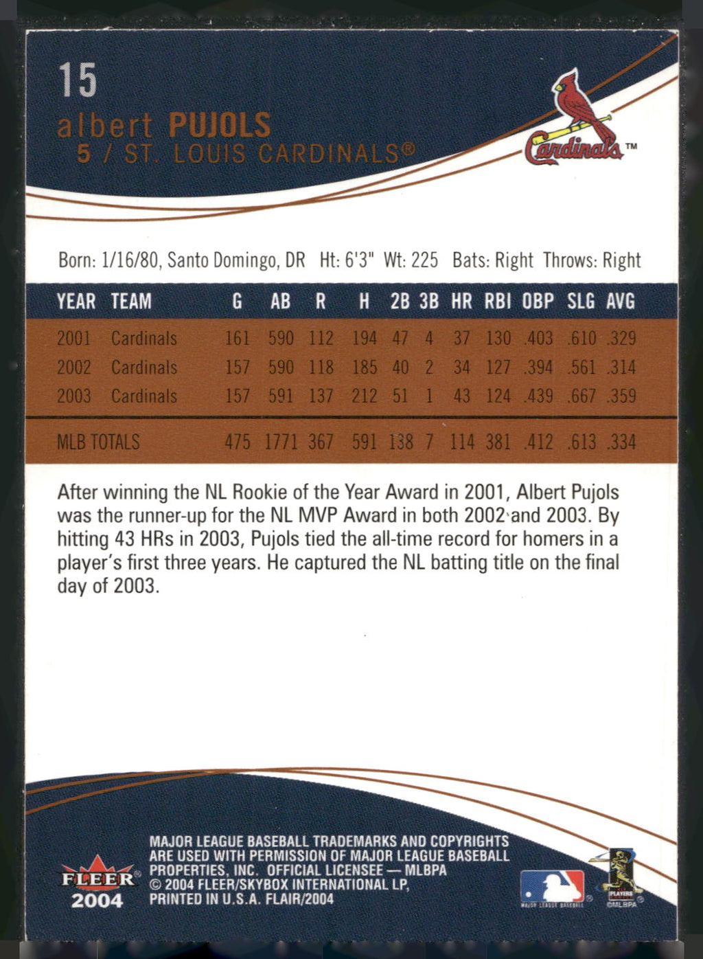 2004 Flair #15 Albert Pujols