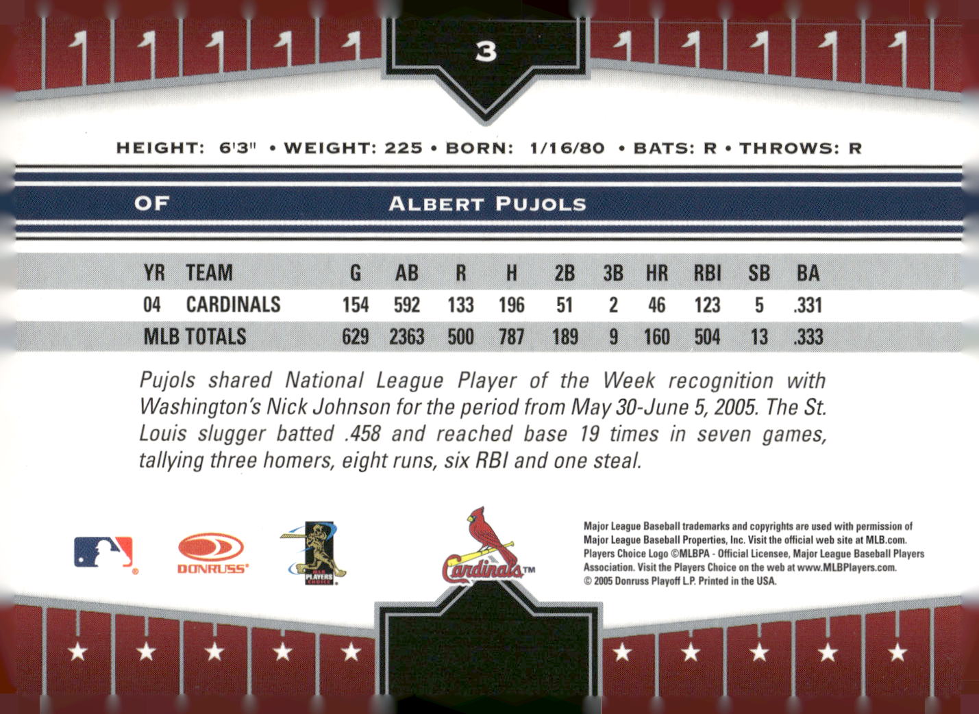 2005 Donruss Champions #3 Albert Pujols