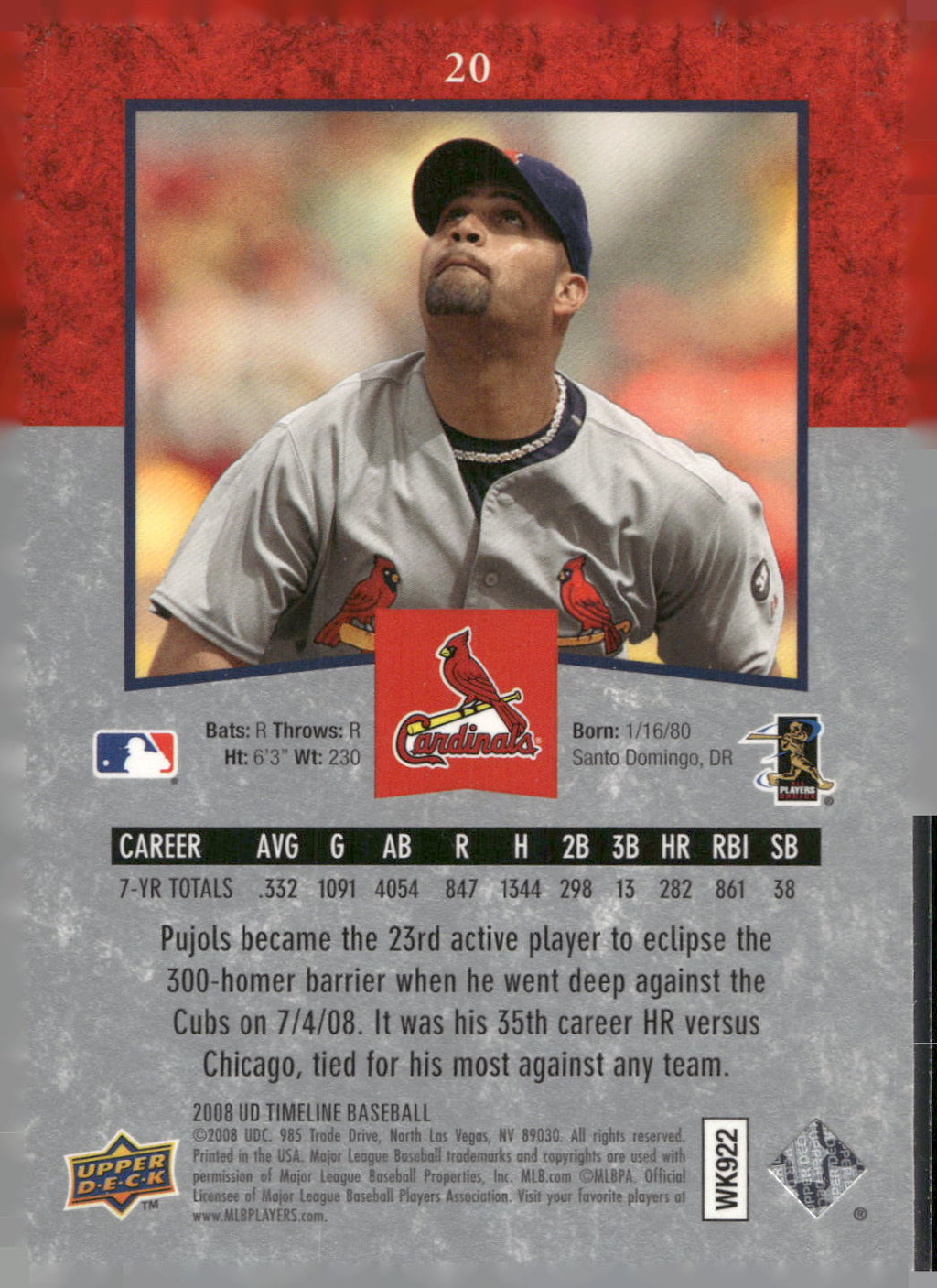 2008 Upper Deck Timeline #20 Albert Pujols