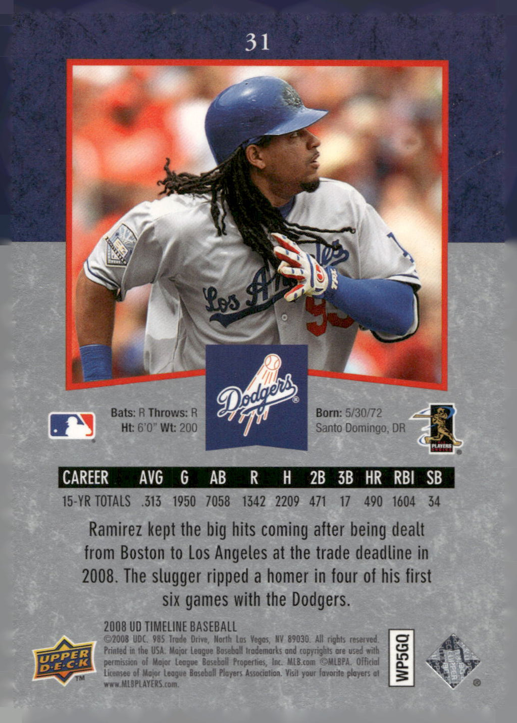2008 Upper Deck Timeline #31 Manny Ramirez