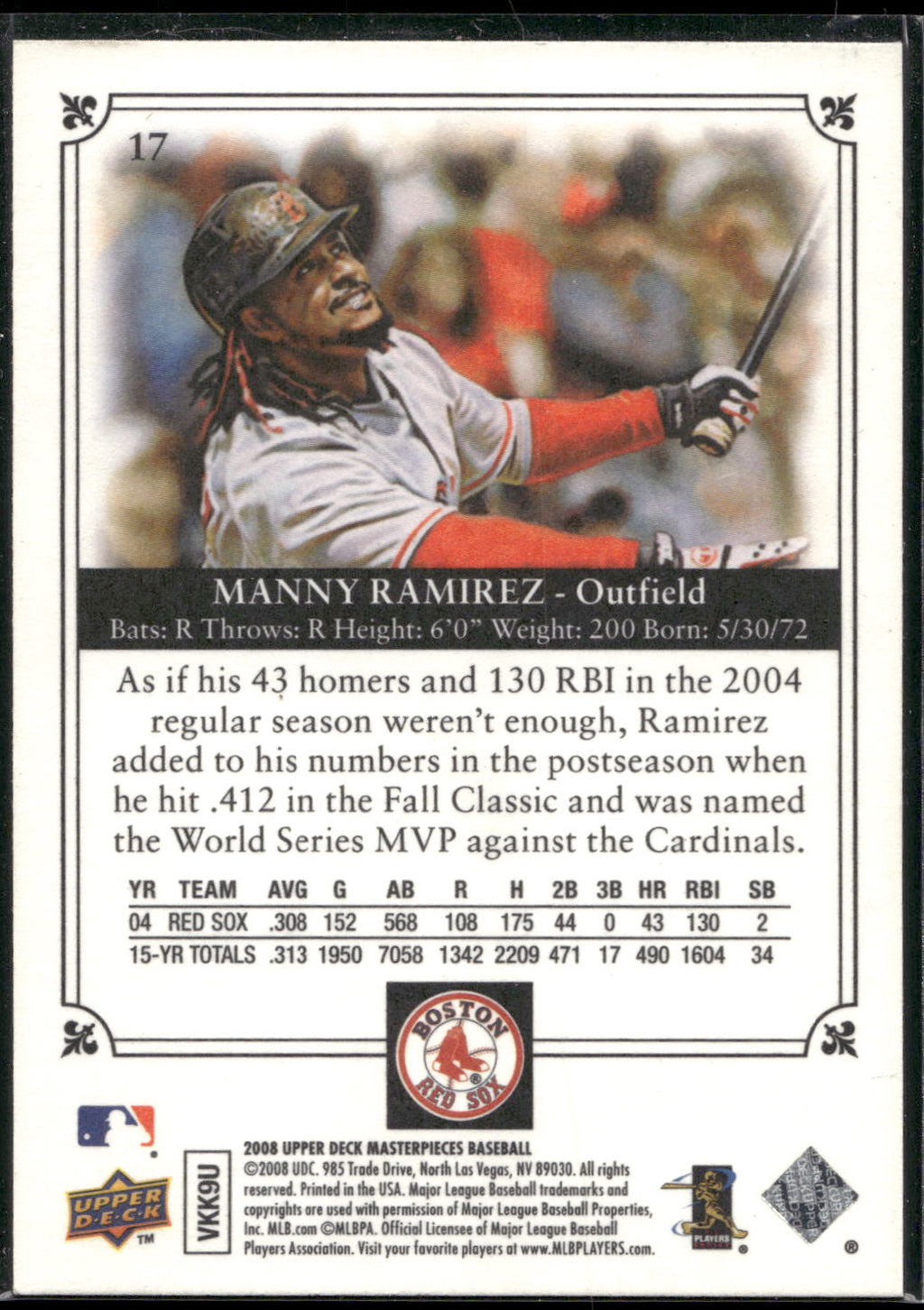 2008 Upper Deck Masterpieces #17 Manny Ramirez