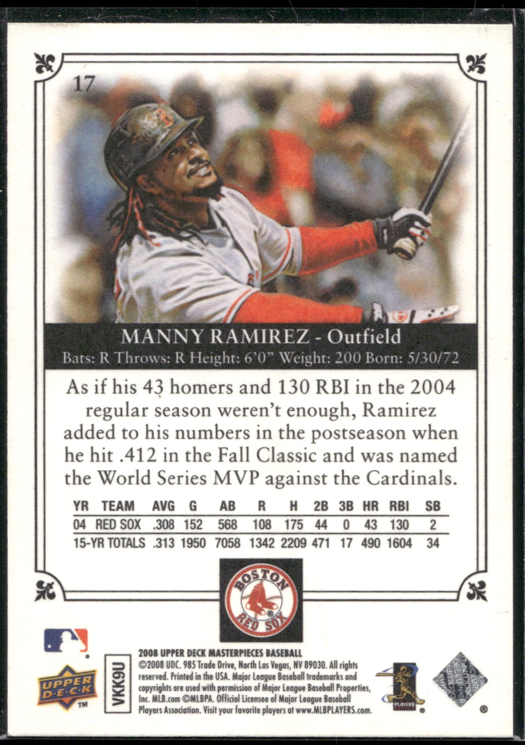 2008 Upper Deck Masterpieces #17 Manny Ramirez