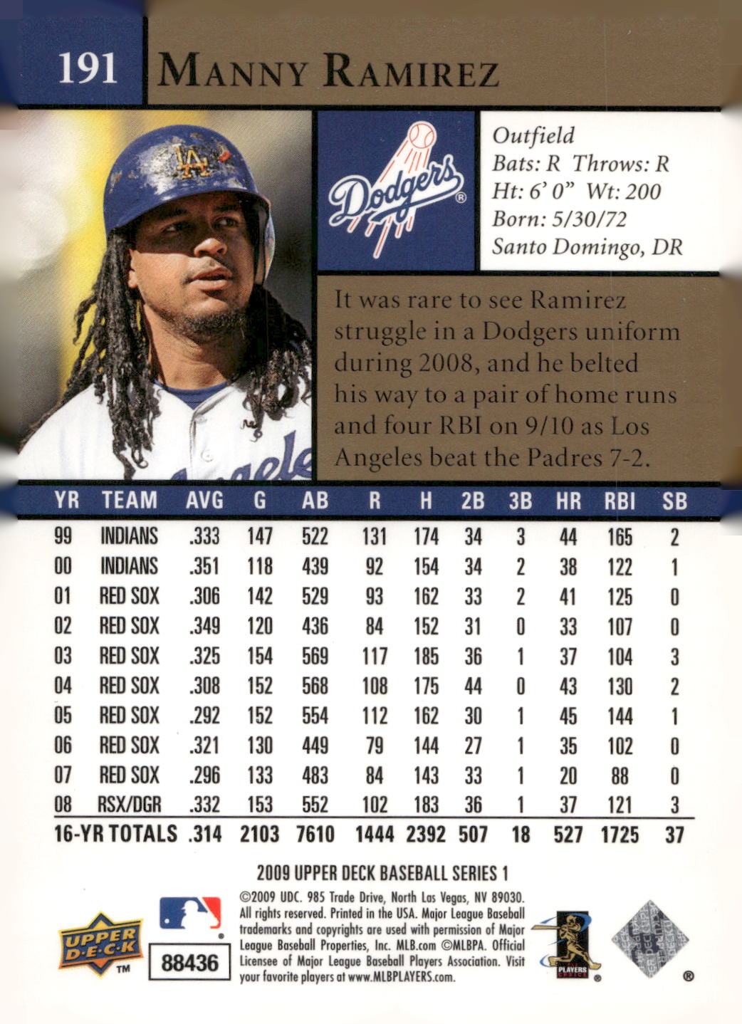 2009 Upper Deck #191 Manny Ramirez