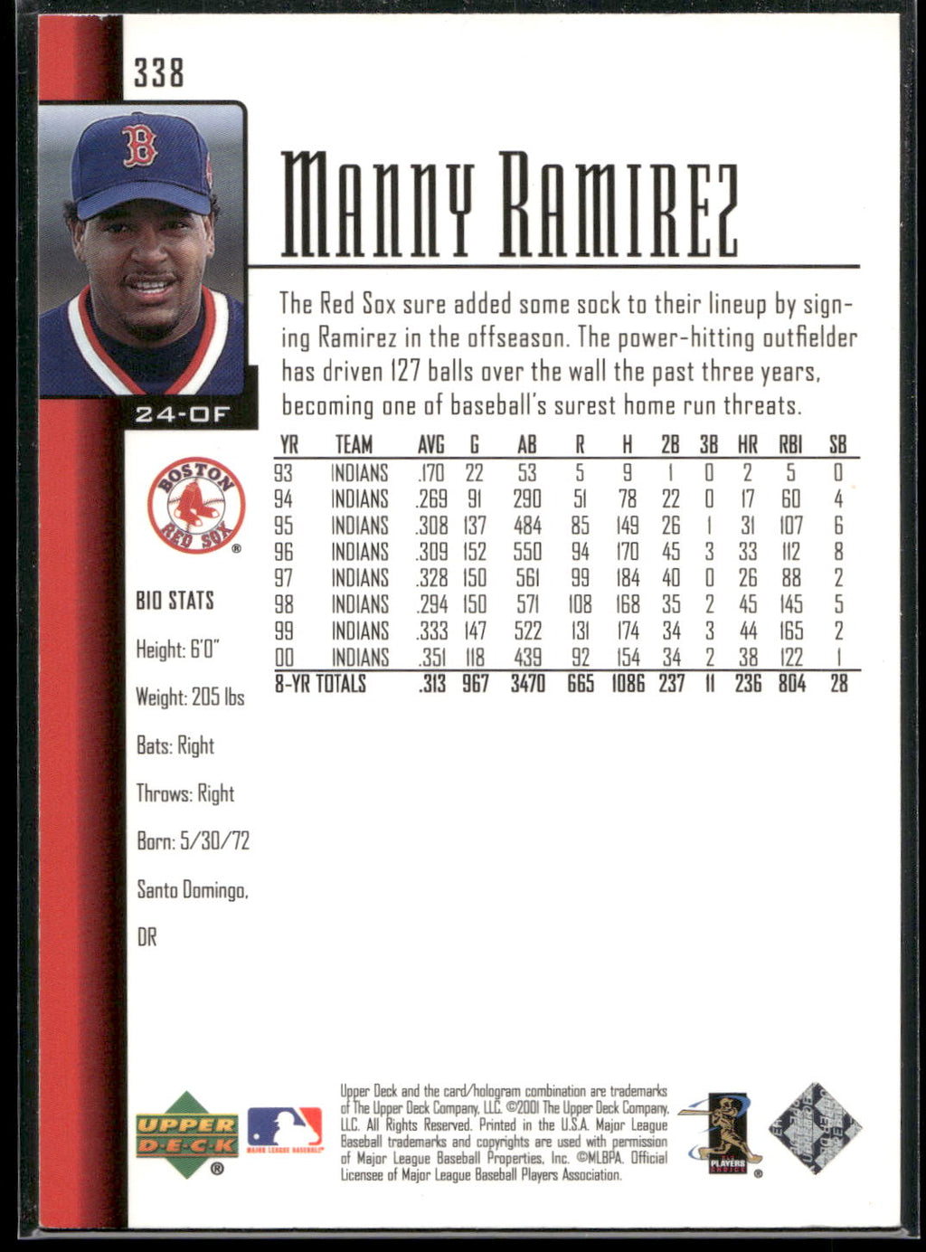 2001 Upper Deck #338 Manny Ramirez