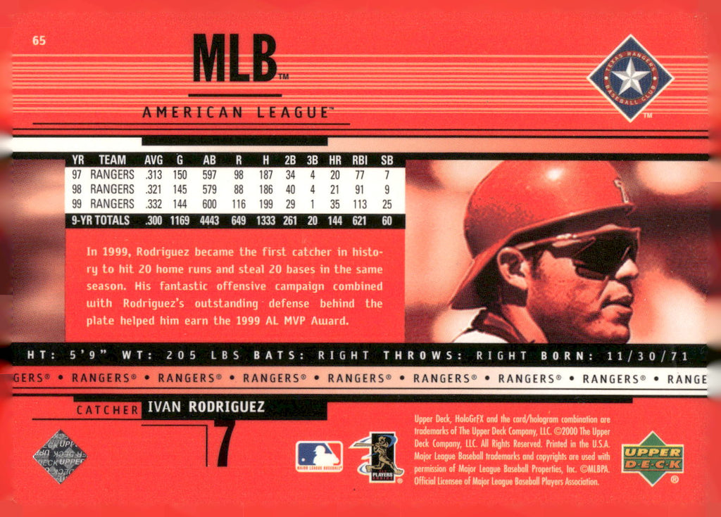 2000 Upper Deck HoloGrFX #65 Ivan Rodriguez