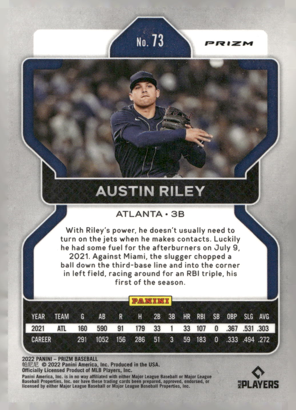 2022 Panini Prizm #73 Austin Riley Green Prizm