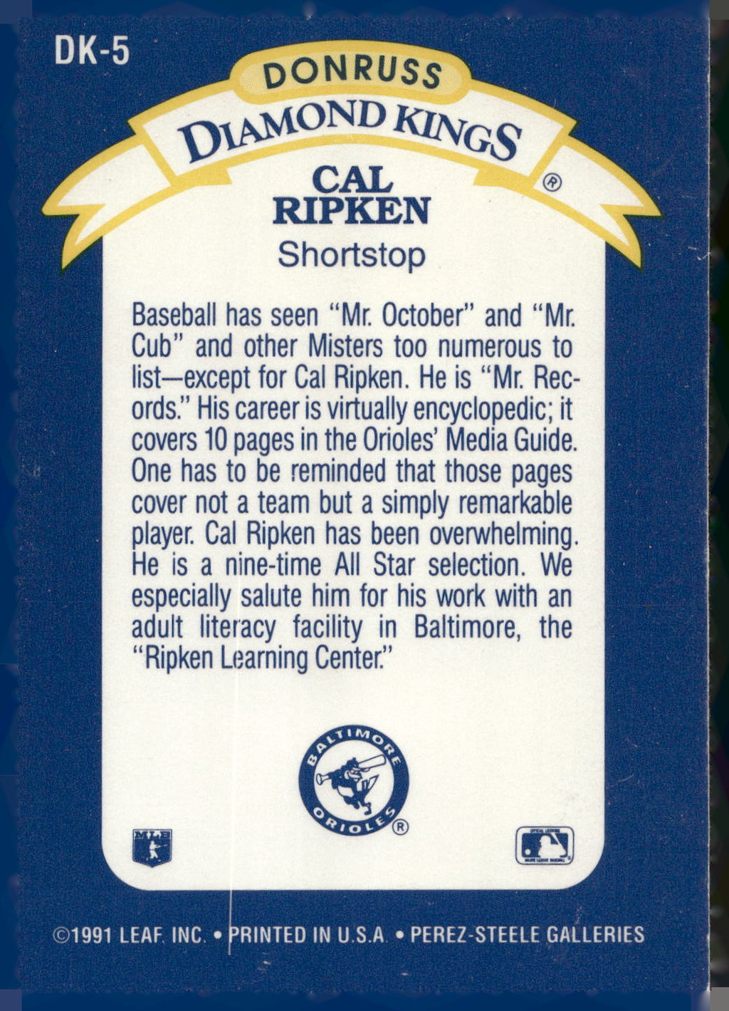 1992 Donruss #DK-5 Cal Ripken Diamond Kings