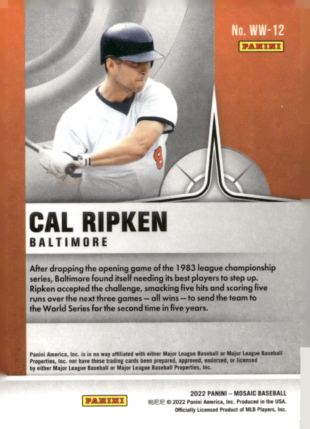 2022 Panini Mosaic #WW-12 Cal Ripken Will to Win