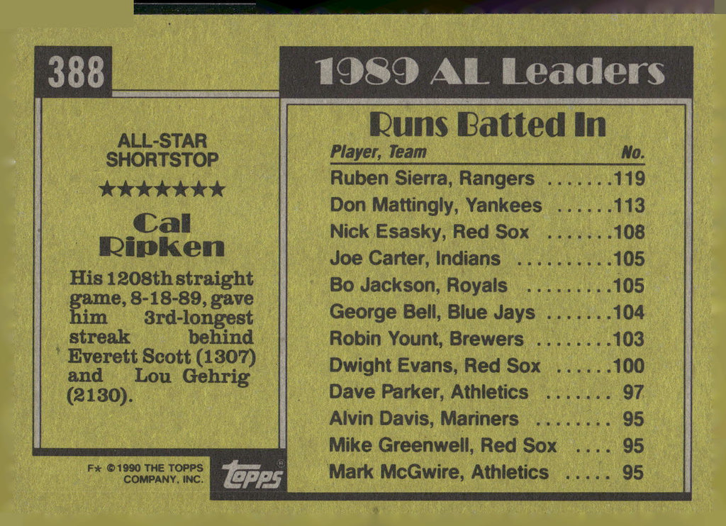 1990 Topps #388 Cal Ripken