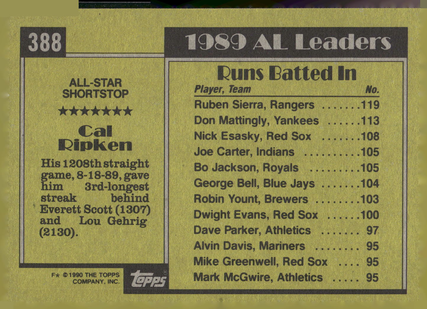 1990 Topps #388 Cal Ripken
