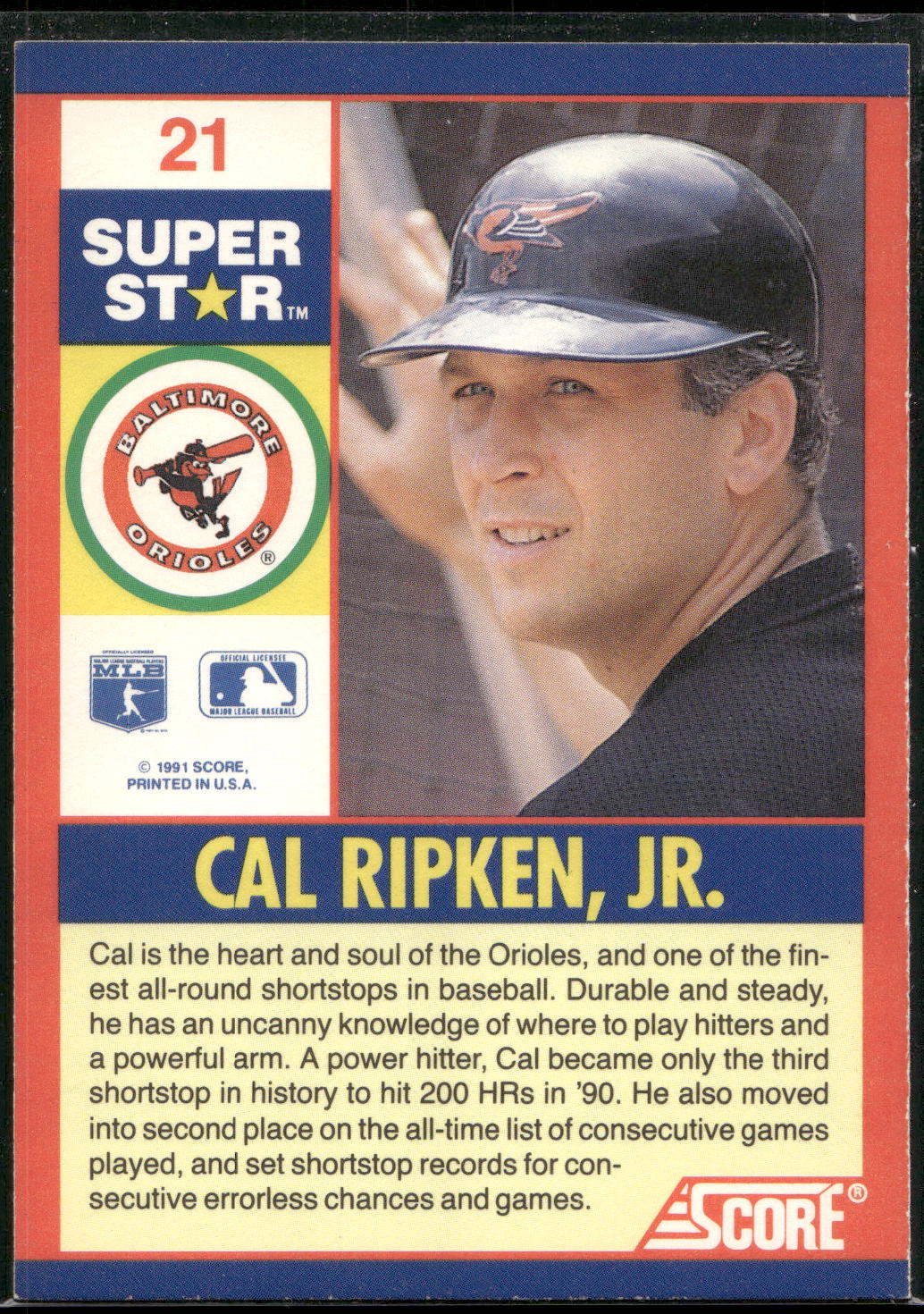1991 Score 100 Superstars #21 Cal Ripken Jr.