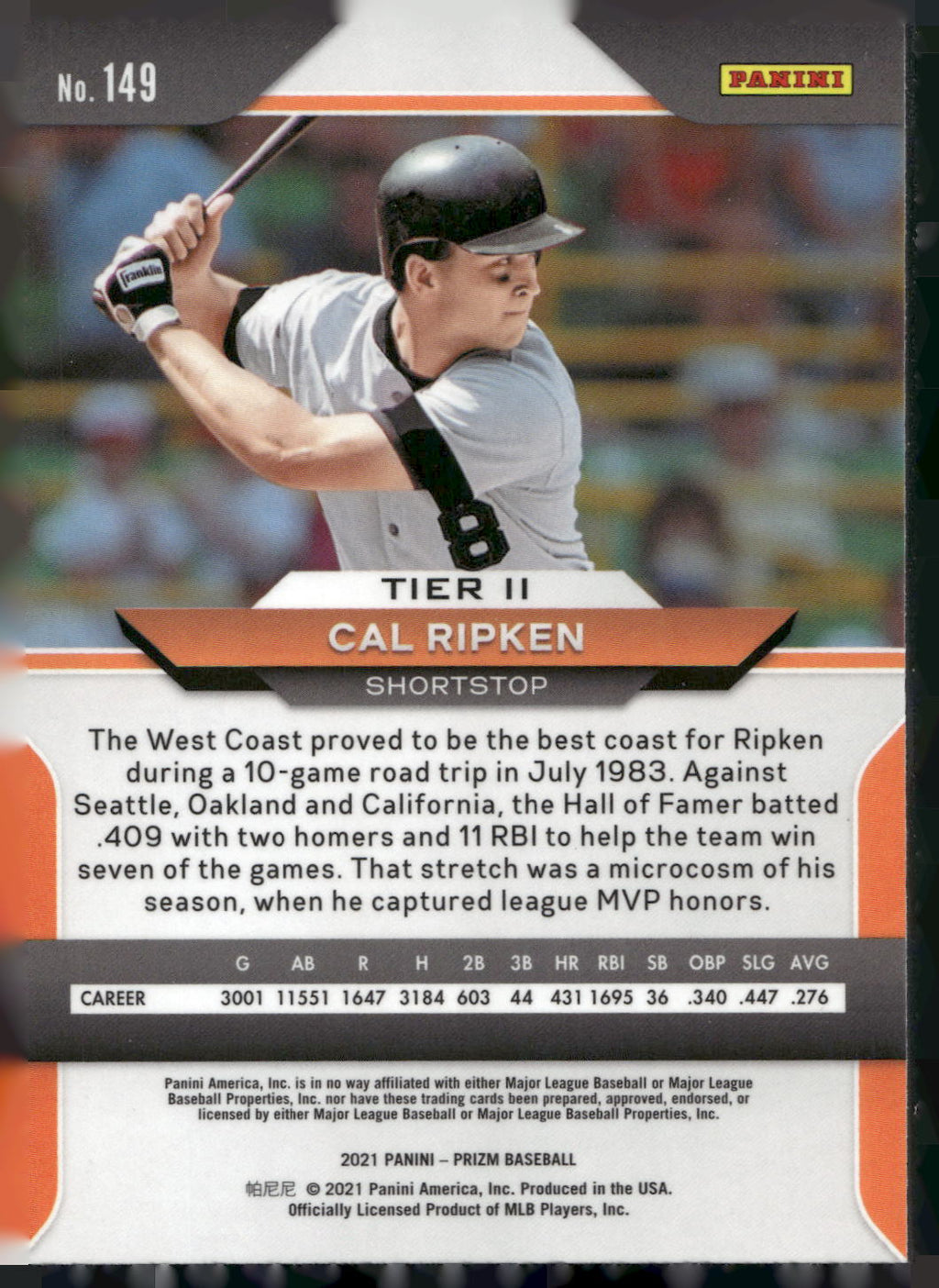 2021 Panini Prizm #149 Cal Ripken