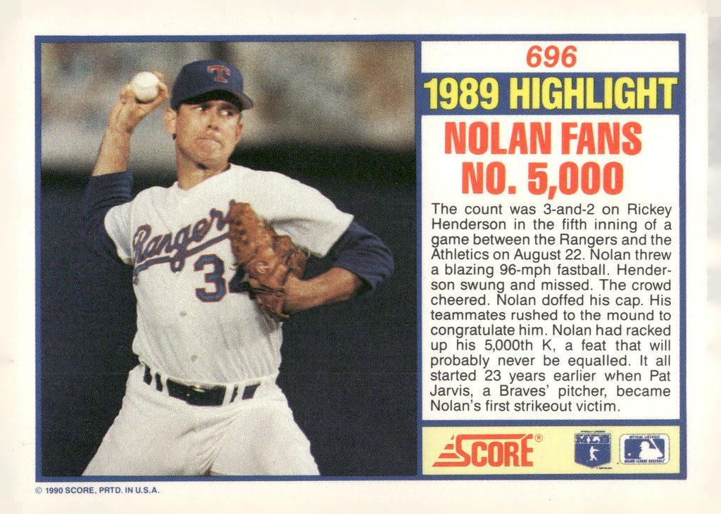 1990 Score #696 Nolan Ryan