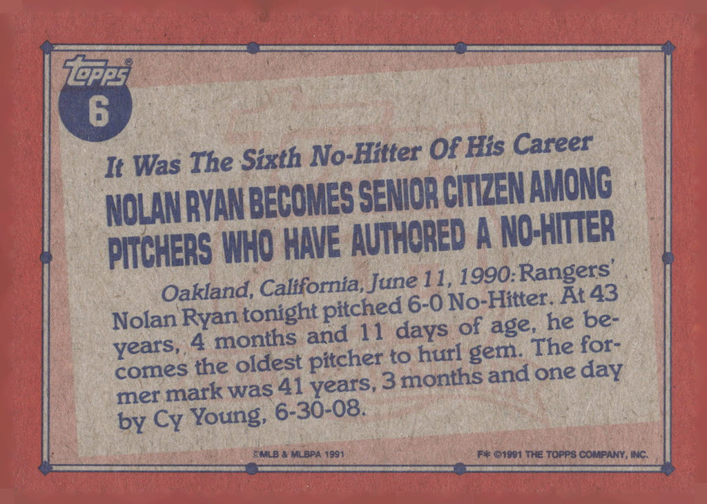1991 Topps #6 Nolan Ryan