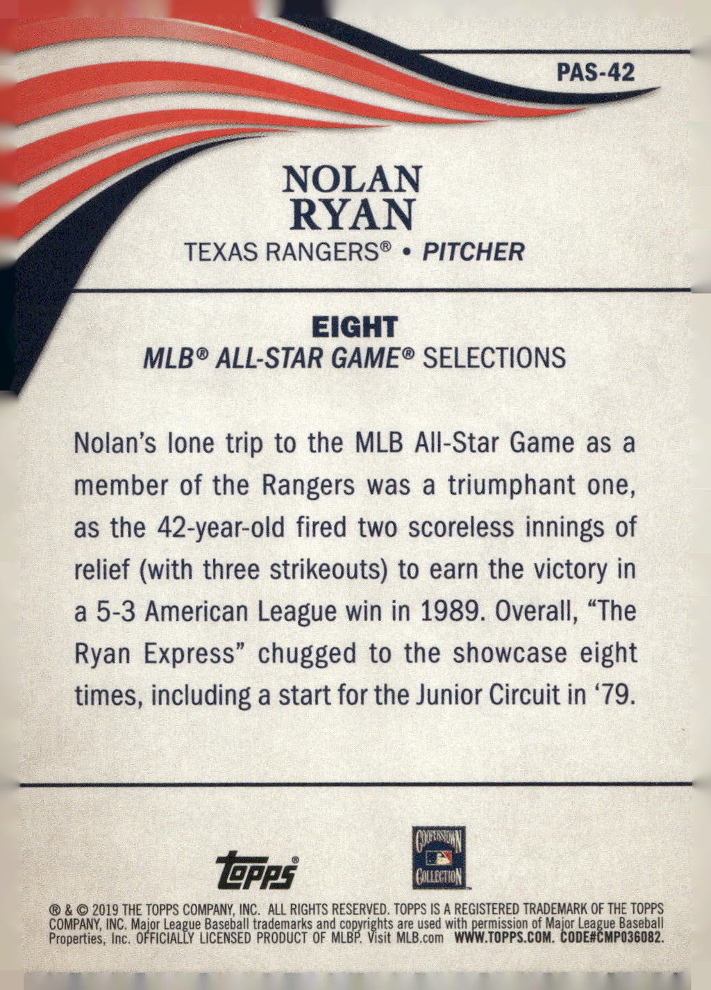 2019 Topps Update #PAS-42 Nolan Ryan Perennial All-Stars