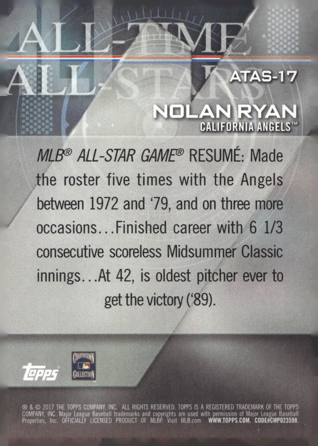 2017 Topps #ATAS-17 Nolan Ryan All-Time All-Stars