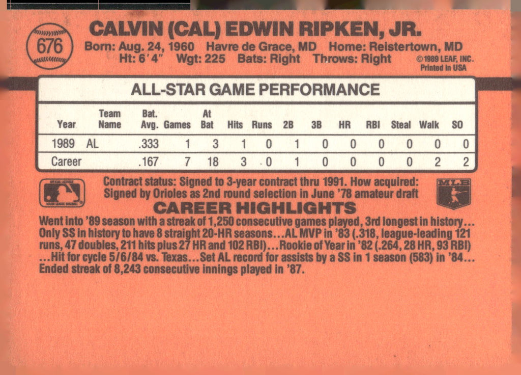 1990 Donruss #676 Cal Ripken