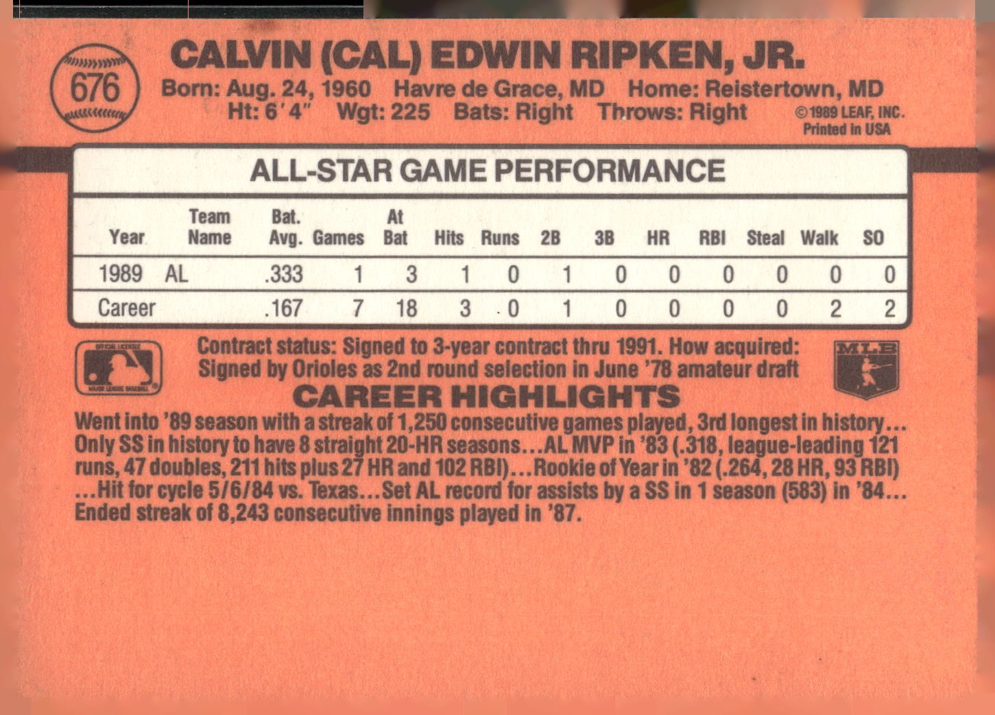 1990 Donruss #676 Cal Ripken